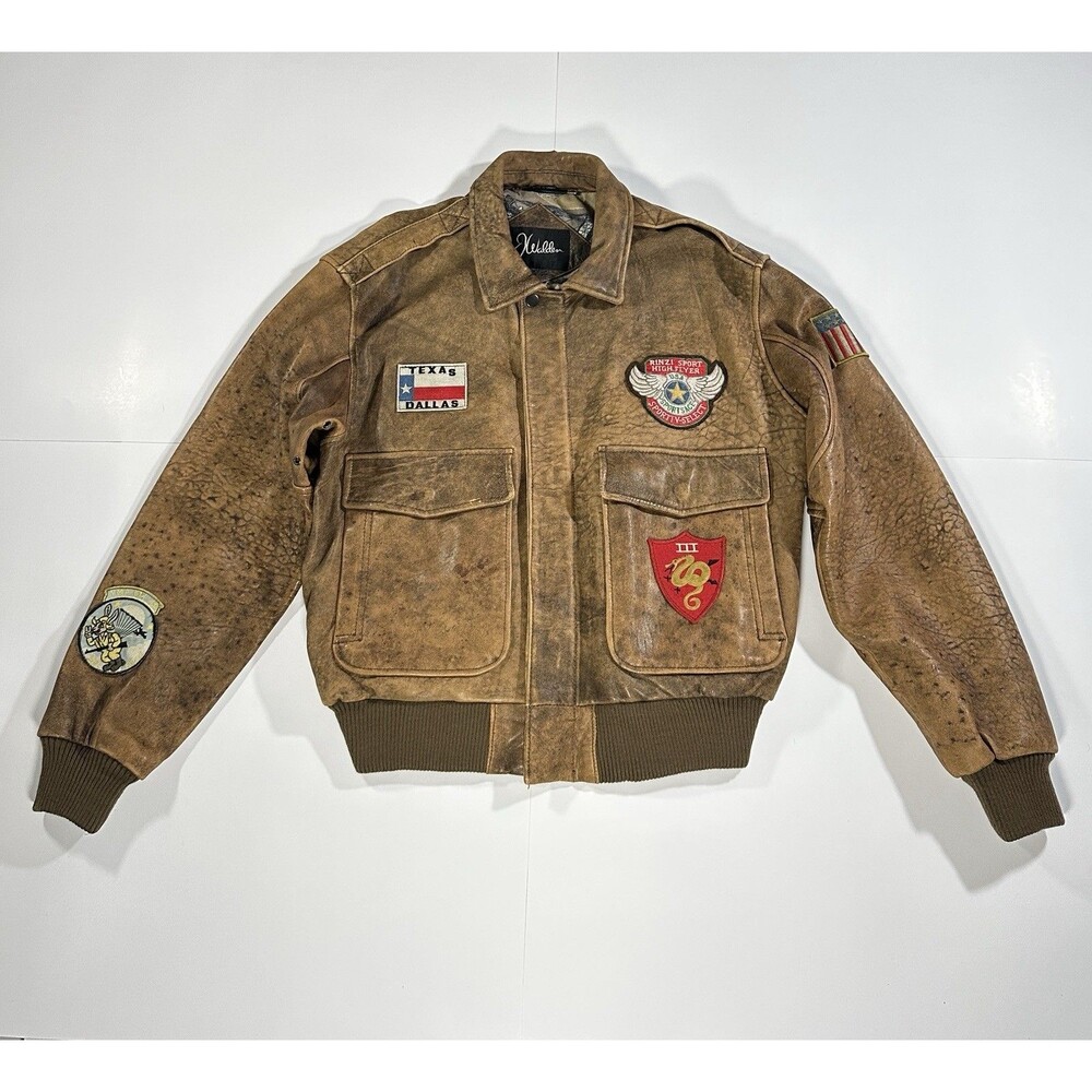 Vintage Leather Bomber Flight Jacket Sz 42 Walden Surrey WW2 Vietnam Patches 80s